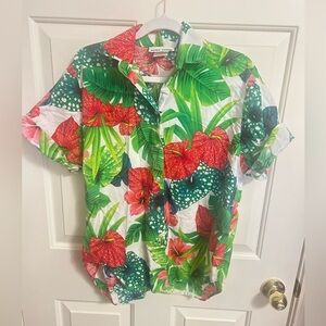 Vintage Toni Todd Gorgeous Tropical Print Button Down Blouse Size 10